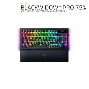 [레이저코리아] BlackWidow V4 Po 75% US 무선 기계식 키보드 OLED 디스플레이 핫스왑 가능 Command Dial RGB 조명 4000Hz 무선 연결, 제조사축, BLACK