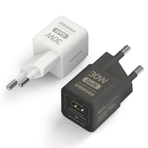 뷰씨 초소형 30W 멀티 2포트 USB C타입 PD 3.0 PPS GaN 초고속 충전기, 화이트, 1개