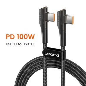 Toocki PD 60W 100W USB 타입 C 케이블 90 도 듀얼 팔꿈치 데이터 코드 아이폰 호환 15 XIAOMI 삼성 S23 Realme 5A 충전 와이어, 100W Black_1m, 1개, 1m