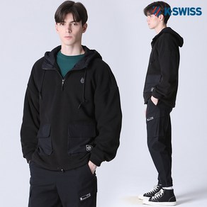 케이스위스 [케이스위스(K-SWISS)] 아웃포켓 반집업 기모 후드티