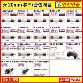 20MM휴즈 250V3A 250V4A 250V5A 250V6A 250V7A 250V8A 250V10A 250V15A 250V20A 250V30A, 2 20MM 1A, 1개