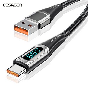 ESSAGER 디지털 디스플레이 6A USB A to C타입 고속 충전 케이블 아이폰 핸드폰, 1m (A-018), Black, 1개