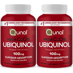 Ubiquinol CoQ10 Softgels Qunol Mega Ubiquinol 100mg - 뛰어난 흡수력 - 심장 건강 및 건강한 혈압 수준을 위한 활성 형태의 코엔자임 Q1, 2개, 60정