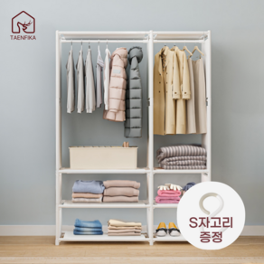 TAENFIKA 무볼트 철제 스탠드 옷걸이 행거 대용량 수납 선반 고정식 다용도 옷장 가정용, 퓨어화이트