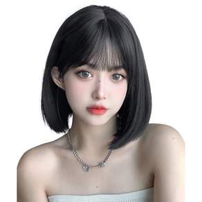 여성 가발 통가발 단발가발 전체 가발, 블랙, 1개