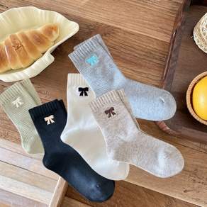 투니스 여성 리본 보온 중목 양말 5개입