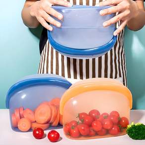 NIUFLY 다회용 실리콘 지퍼백 2종 세트 밀폐 우수 냉장고정리 용기, 오렌지 1000ml+1500ml, 1세트