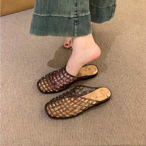 쌍천 투명 크리스탈 펀칭 메쉬 젤리 슈즈 샌들 슬리퍼