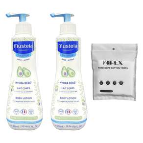 무스텔라 하이드라 키즈 바디로션 300ml 2개 + wipex 퓨어 소프트 코튼 타월 화이트 6개입, 1세트