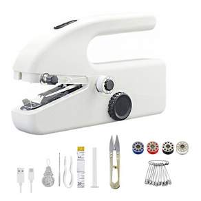 MOOZ 미니 재봉틀 휴대용 핸드 미싱기, 화이트