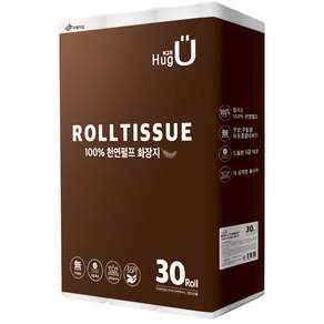 허그유 천연펄프 3겹 고급롤화장지, 1개, 30롤, 30m