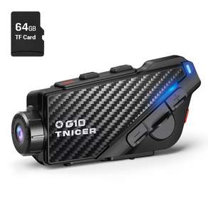 TNICER G10 2k카메라형 헬멧 블루투스+64G카드 8인용1000M무전기, 블랙