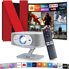 Salange P92Max 빔프로젝터 FHD 1080P 안드로이드13 듀얼 밴드 WIFI6 양방향 블루투스 5.2 스마트 휴대용 가정용 캠핑용 빔 프로젝터 지원 삼각대 포함, P92MAX EU 플러그