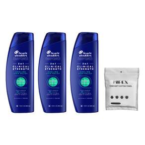 헤드앤숄더 2인1 클리니컬 스트렝스 쿨링 이치 릴리프 샴푸 400ml 3개 + wipex 퓨어 소프트 코튼 타월 6개입, 1g