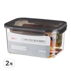 코멧 국내생산 BPA FREE 클리어 밀폐용기, 2개, 2.6L