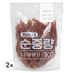 리첼 순중량 강아지 간식, 오리꽈배기맛, 1kg, 2개