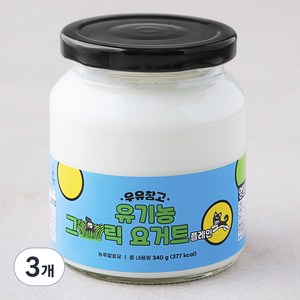 우유창고 유기가공식품 인증 그릭요거트 플레인, 340g, 3개