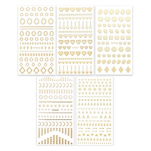 3D 골드 도형 메탈 네일 스티커 5종 세트, 블럭바, 드롭어로우, 리스, 하트, 서클와플, 1세트
