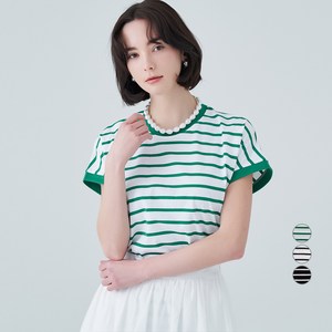 ELLEPARIS 여성용 스트라이프 돌만 소매 반팔 티셔츠