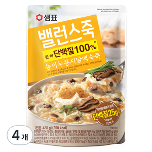 샘표 밸런스죽 능이누룽지닭백숙죽, 420g, 4개