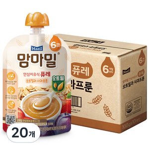 맘마밀 유아용 안심이유식 퓨레 오트밀과 사과프룬, 혼합맛(사과/프룬/오트밀), 100g, 20개