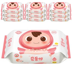 순둥이 베이직 무향 엠보싱 유아물티슈 캡형, 55g, 100매, 10개