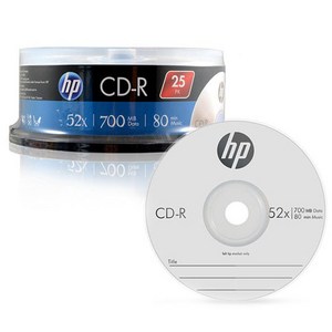 HP CD-R 52X 700MB 25p + 케익 트레이, 1개