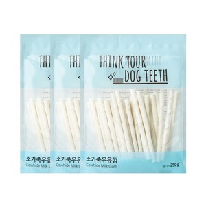 띵크유어도그티 소가죽우유껌 연어스틱 묶음, 혼합맛(소가죽/우유), 250g, 3개