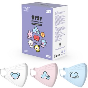 어린숨엣지 라인프렌즈 BT21 아트심볼 새부리형 컬러마스크 소형 KOYA 미니니 3종 x 10p 세트, 30매입, 1세트, 화이트, 라이트핑크, 스카이