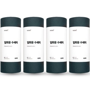 닥터퓨리 일회용 수세미 대형 60p, 다크그린, 4개, 60개입