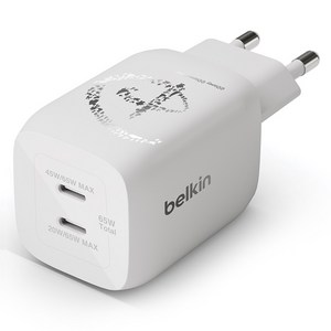 벨킨 65W 듀얼 USB-C타입 PD 3.0 PPS GaN 고속 충전기 WCH013kWH-DY, 디즈니 화이트, 1개