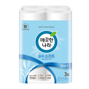 깨끗한나라 순수 소프트 천연펄프 3겹 고급롤화장지, 27m, 12개입, 1개