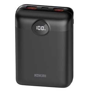 코끼리 LCD 잔량표시 PD 고속충전 22.5W 대용량 보조배터리 20000mAh, KPB-RM20P1A2, 블랙