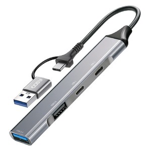 코시 4포트 듀얼 커넥터 슬림 메탈 USB 3.0 멀티허브 UH4126CA-YJ2407, 그레이, 1개