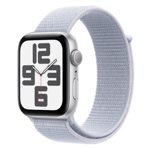 Apple 정품 2024 애플워치 SE 2세대 알루미늄 케이스, 44mm, GPS, 실버 / 블루 클라우드 스포츠 루프, Loop