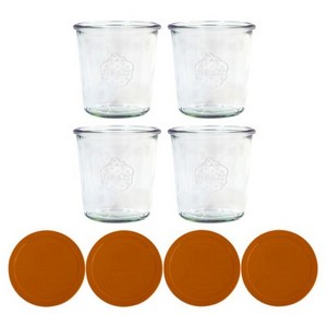 WECK 742 유리병 580ml x 4p + 실리콘 뚜껑 4p 세트 다크오렌지, 1세트