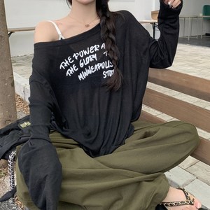 메이첼 여성용 모인 내추럴 루즈핏 레터링 긴팔 티셔츠 10060