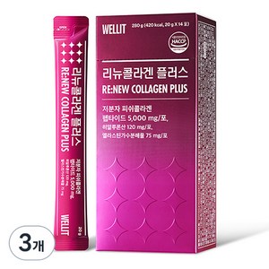 웰릿 리뉴콜라겐 플러스 5000 저분자 피쉬콜라겐 펩타이드 14p, 280g, 3개