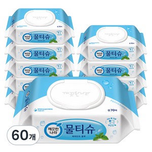 깨끗한나라 페퍼민트 블루 물티슈 캡형, 45g, 70매입, 60개