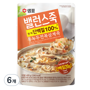 샘표 밸런스 통녹두 전복 삼계죽, 420g, 6개