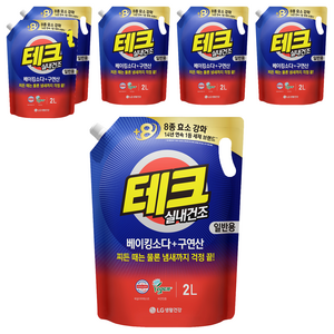 테크 베이킹소다 플러스 구연산 실내건조 액체세제 일반 리필, 2L, 6개