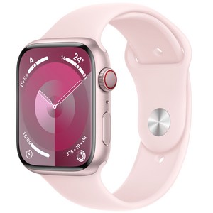 Apple 애플워치 9 GPS+Cellula, 45mm, 알루미늄, 핑크 / 라이트 핑크 스포츠 밴드, M/L