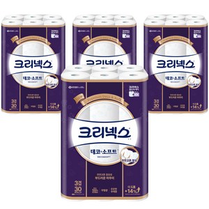 크리넥스 3겹 데코&소프트 천연펄프 고급롤화장지, 27m, 30개입, 4개