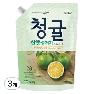 참그린 청귤 산뜻 설거지 주방세제 리필, 970ml, 3개