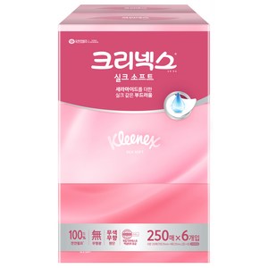 크리넥스 실크 소프트 천연펄프 미용티슈 2겹, 250매, 6개