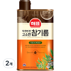 해표 딱 한번 짠 고소한 참기름, 1L, 2개