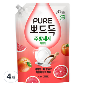 피죤 퓨어 뽀드득 주방세제 자몽향, 4개, 1.2L