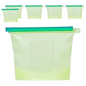 인블룸 실리콘 지퍼백 냉장고 정리용기 그린, 6개, 1.5L