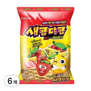 크라운제과 새콤달콤 딸기 레모네이드 캔디, 200g, 6개