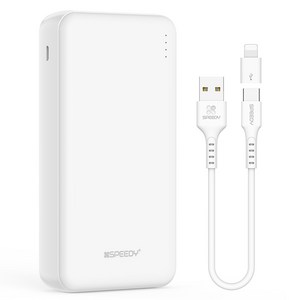 SPEEDY 슬림 듀얼 보조배터리 20000mAh 2A + C타입 케이블 + 8핀 젠더 세트, SPE-B22PCPPB200A, 화이트